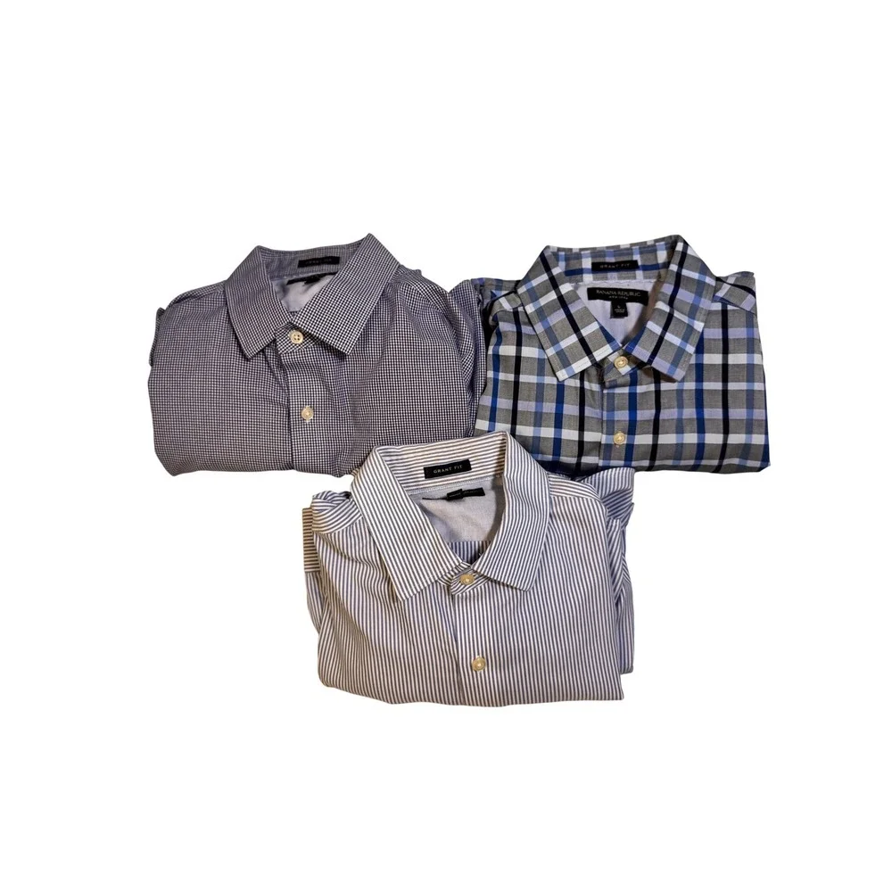 Banana Republic Grant Fit‎ Non-Iron Shirts Lot of 3 Large 16-16½ Blue Stripe